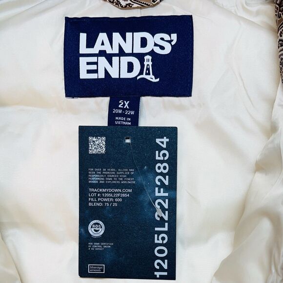 Land’s End Down Puffer Vest Full Zip Paisley Print Warm Tawny Brown Cream 2X New - Picture 8 of 12